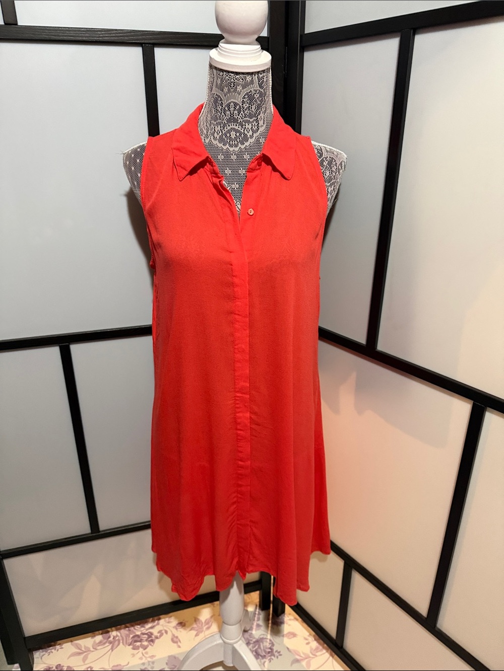 Cupio Orange-Red Sleeveless Button-Front Swim Coverup